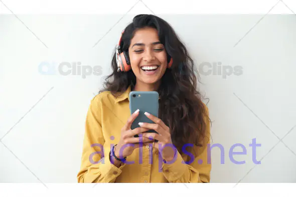 Happy Woman Listening to Music on Smartphone