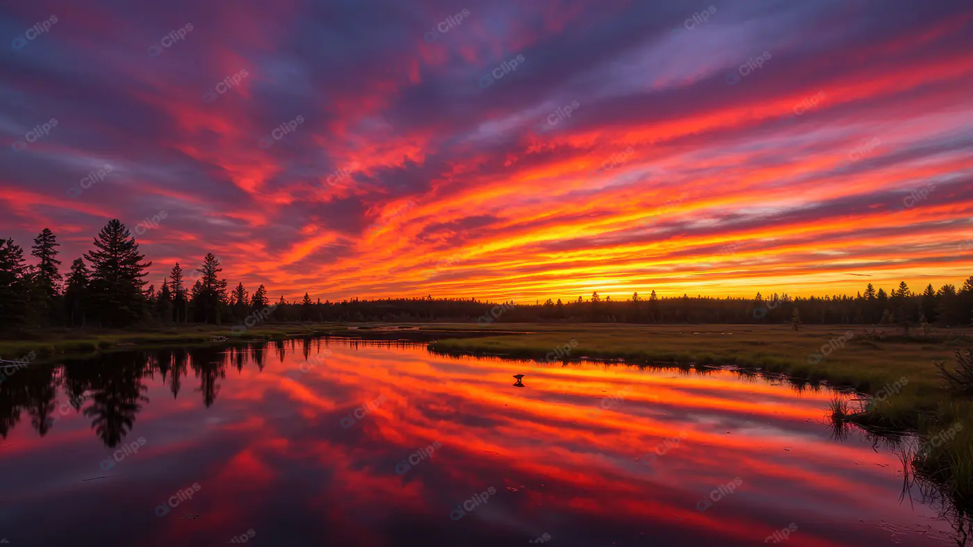 Fiery Twilight Pond Reflection