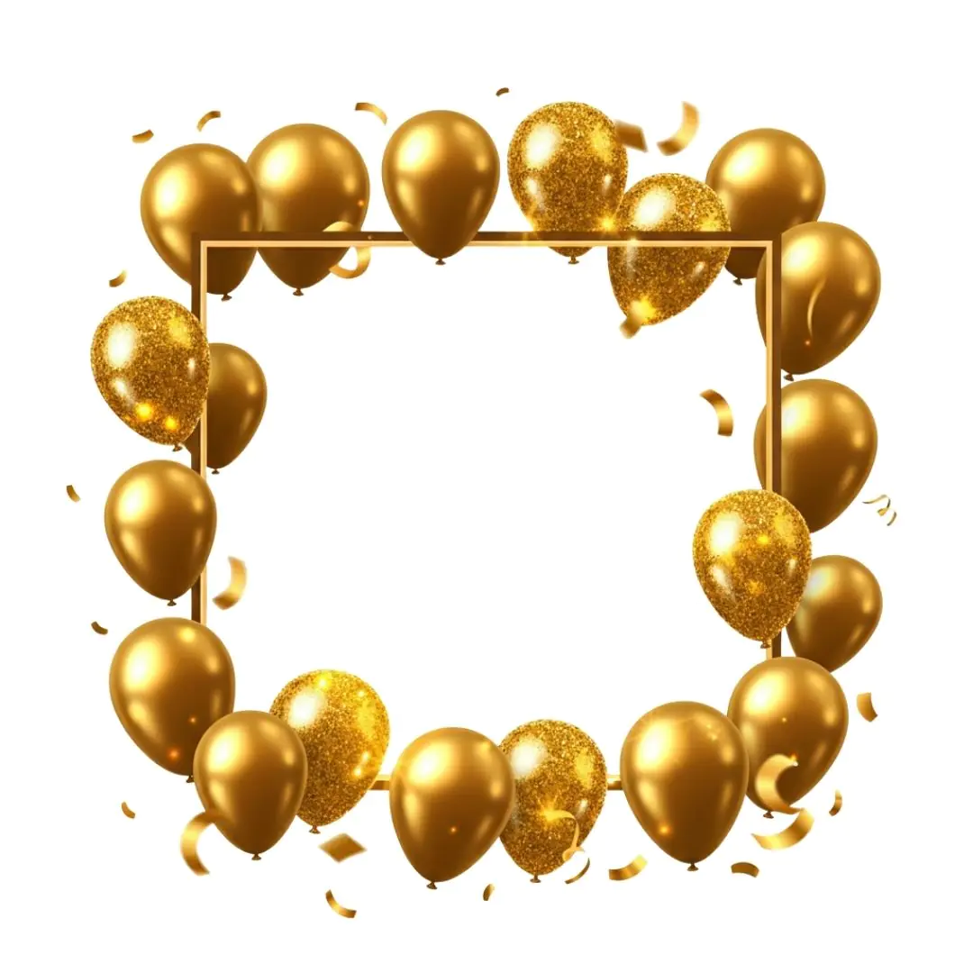 Luxurious Golden Balloon Frame Celebration Decor PNG