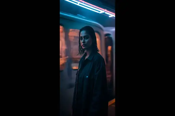Neon Subway Moody Night Scene