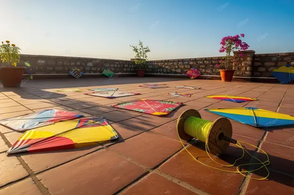 Indian Kite Festival Preparations at Sunrise