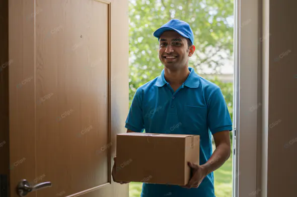 Friendly Courier at Customer's Doorstep