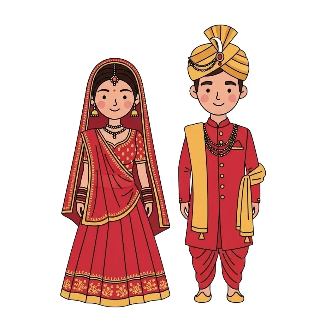 Smiling Indian Couple in Red Wedding Garments Clipart | AIClips