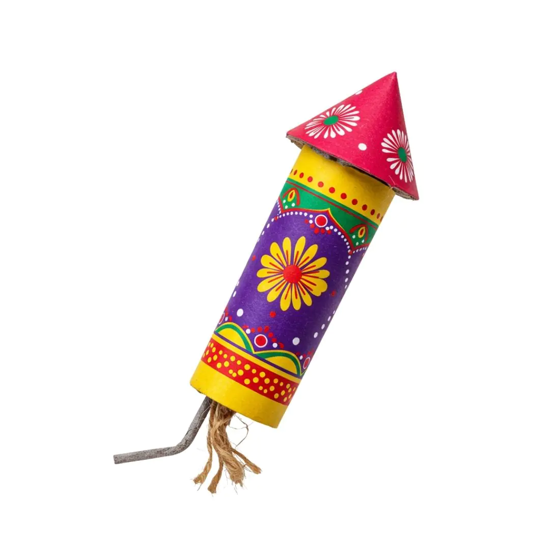 Colorful Diwali Firecracker with Floral Designs PNG