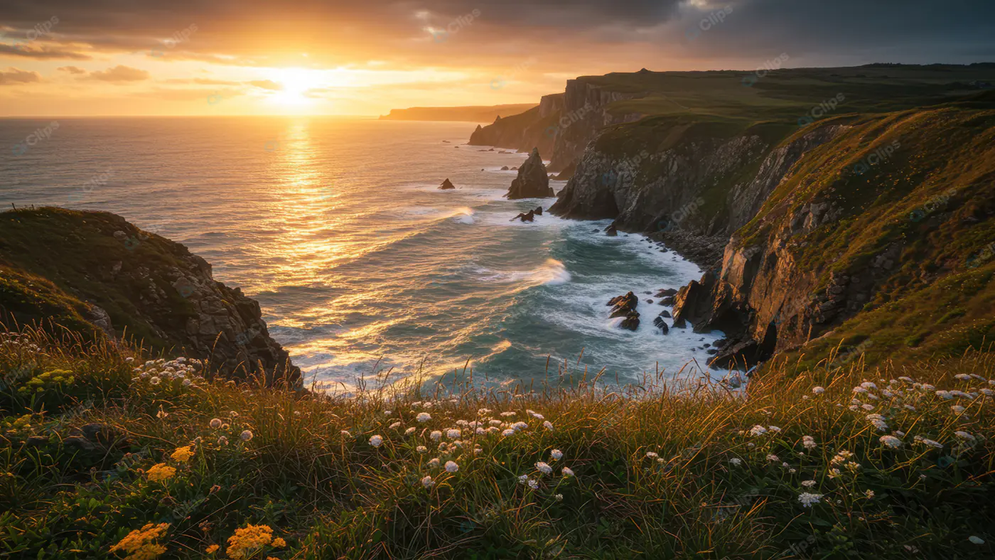 Rugged Coastal Sunset Panorama