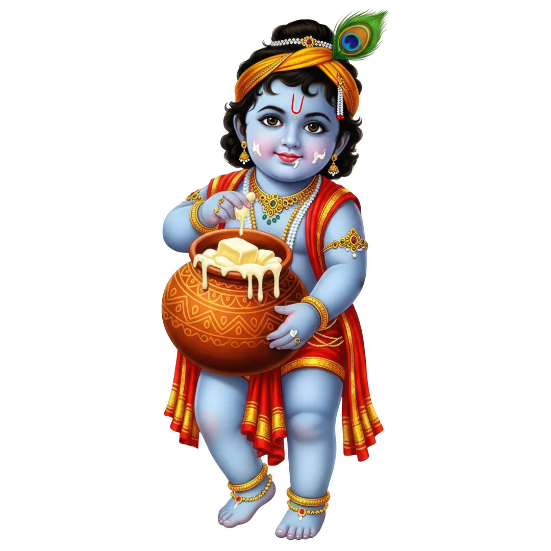 Mischievous Baby Krishna with Butter Pot PNG