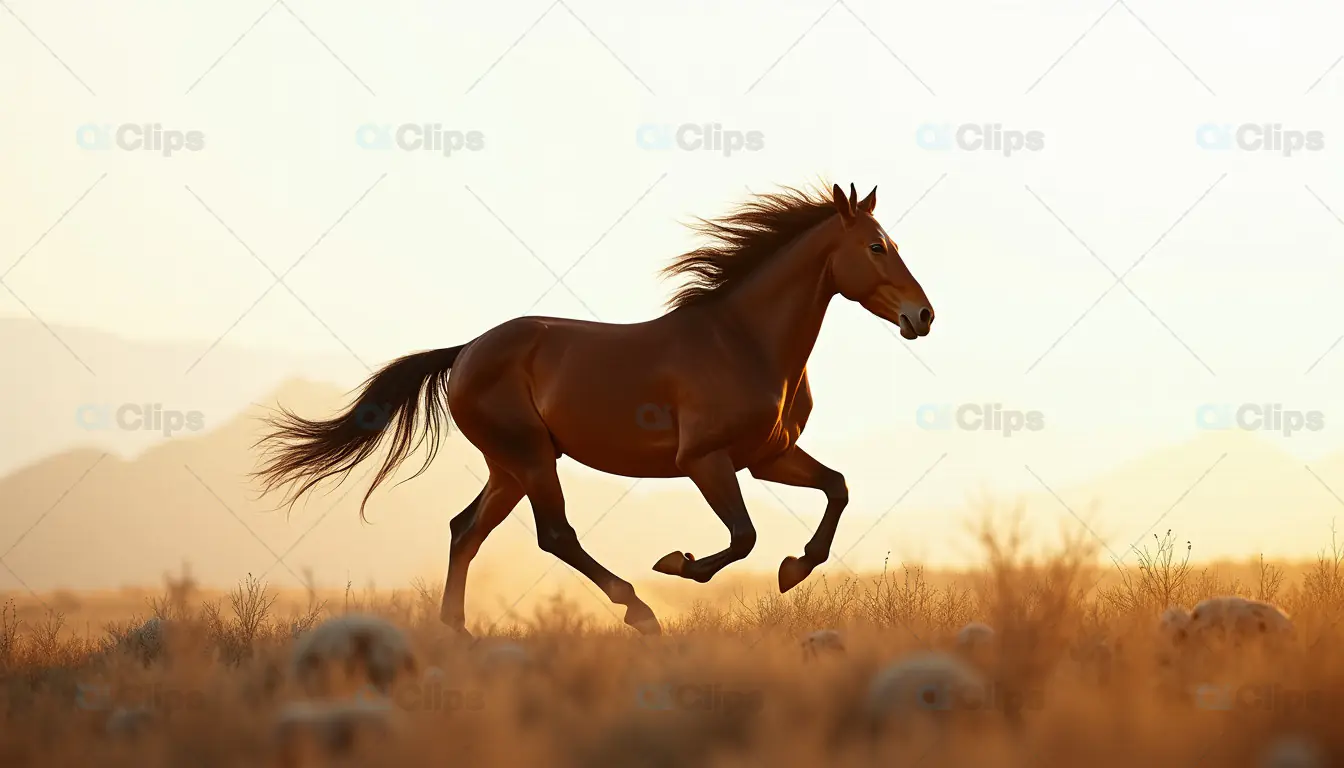 Wild Horse Running in Desert