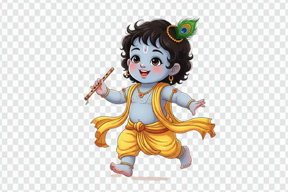 Whimsical baby Krishna playing flute PNG clipart