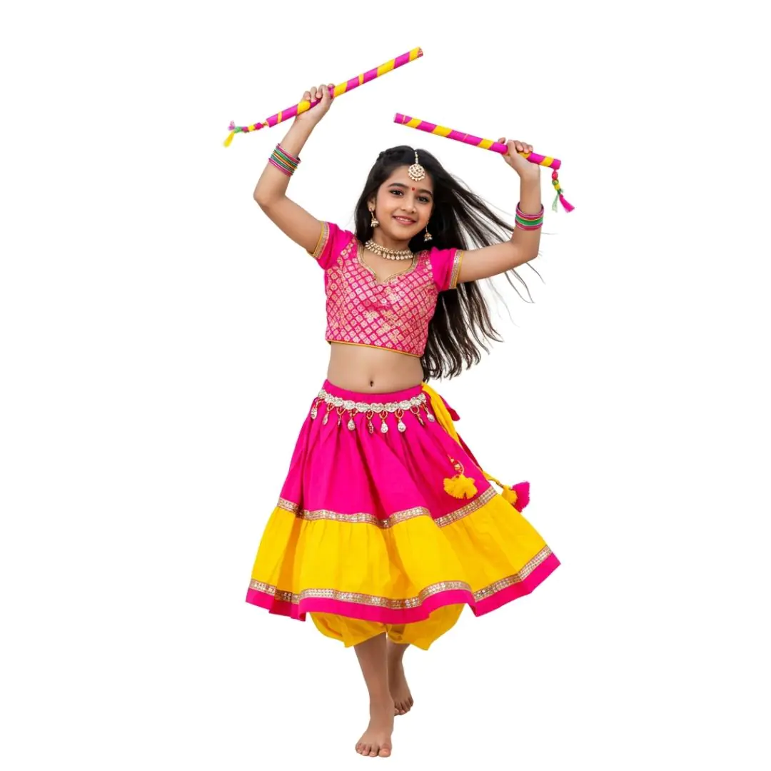 Vibrant Garba Dance Performance with Colorful Dandiya Sticks