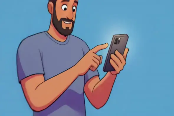 Animated Man Interacting with Smartphone