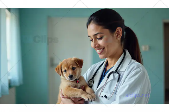 Female Veterinarian Holding Puppy