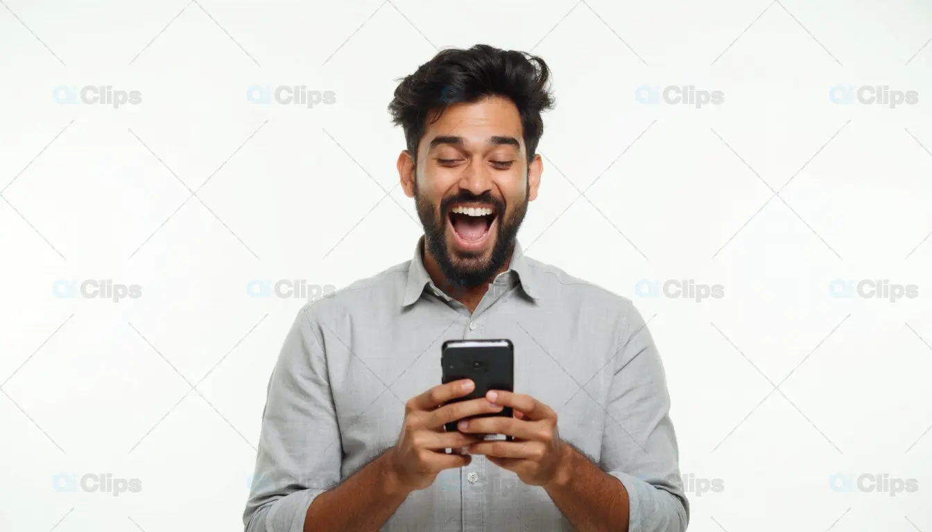 Excited Man Reacting to Smartphone