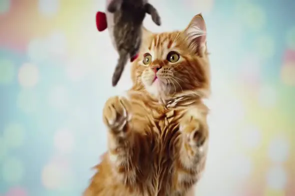 Playful Ginger Kitten Reaching for Toy