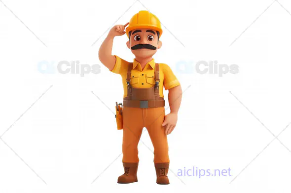 3D Construction Worker Character with Tools