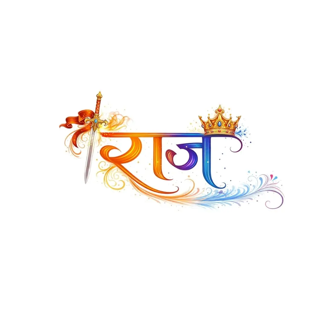 Majestic Raj Hindi Calligraphy with Sword and Crown Clipart