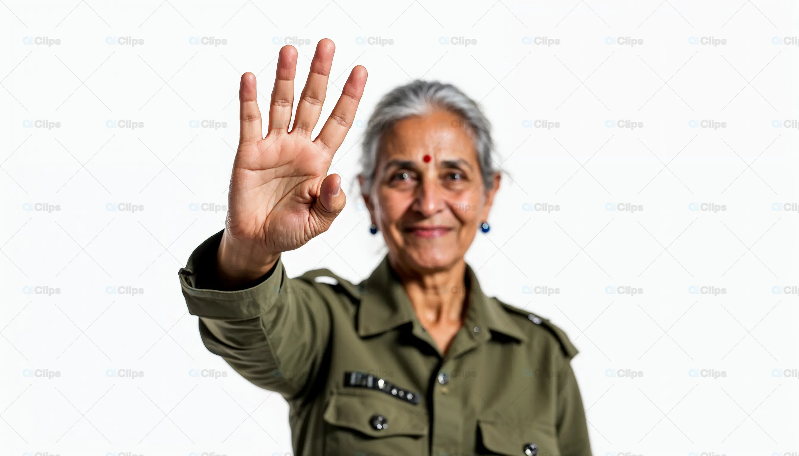 Indian Army Veteran Woman Saluting with Raised Hand