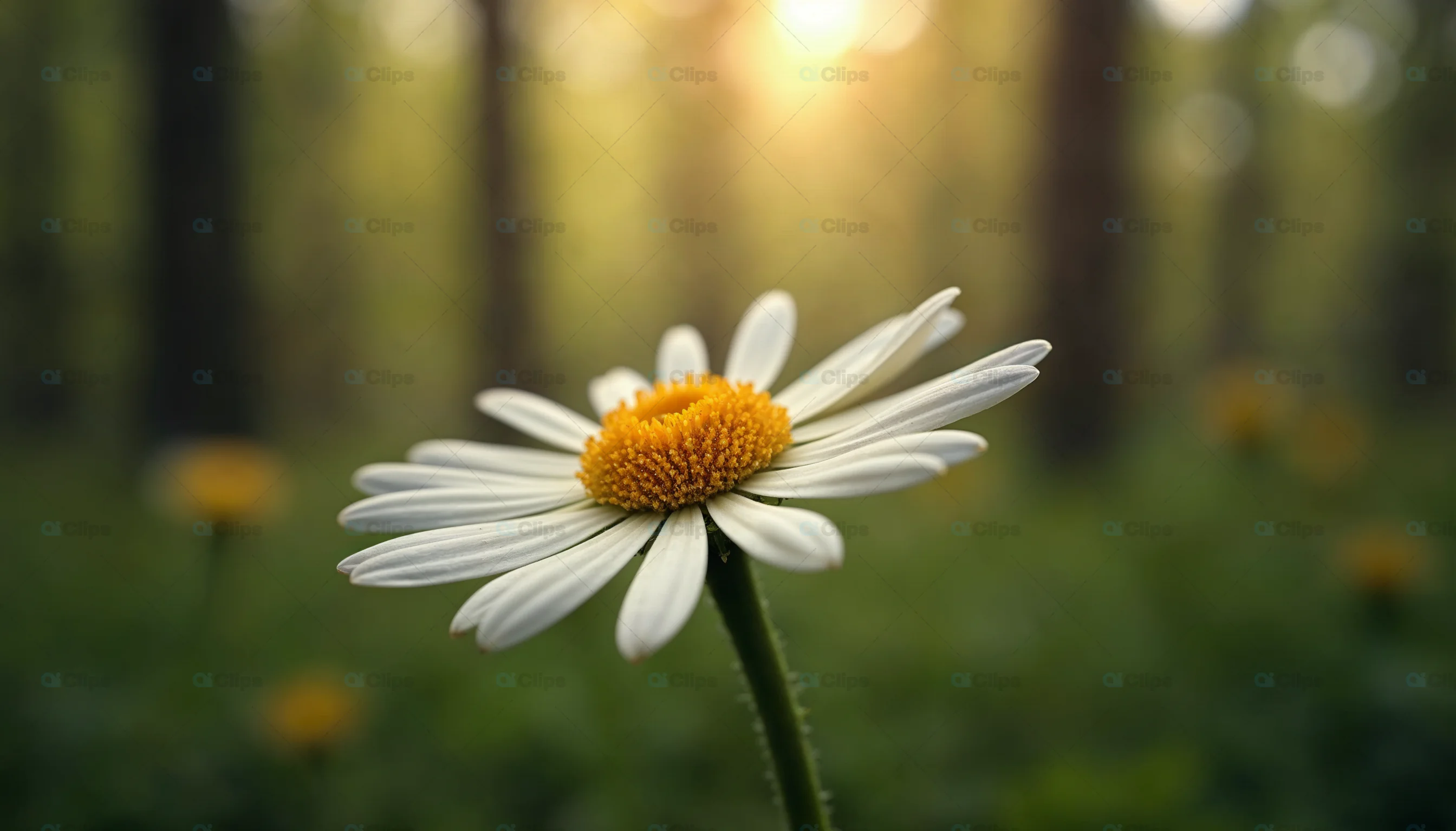 Single Daisy Flower in Forest Glow