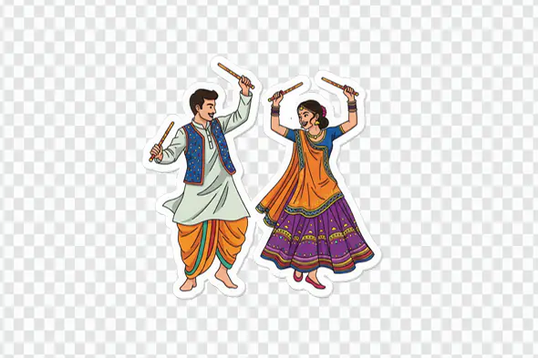 Traditional Indian Dancers Performing Garba with Dandiya Sticks