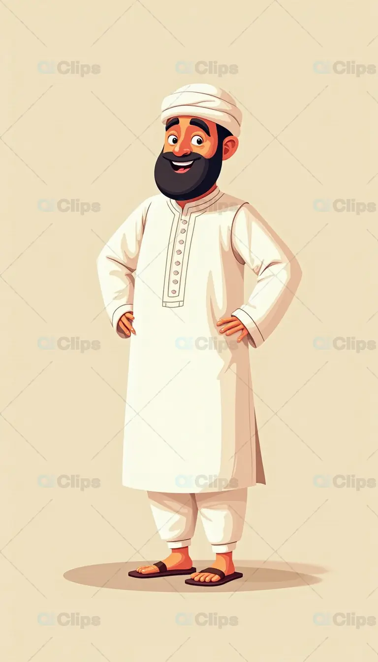 Cartoon Muslim Man in Traditional White Kurta