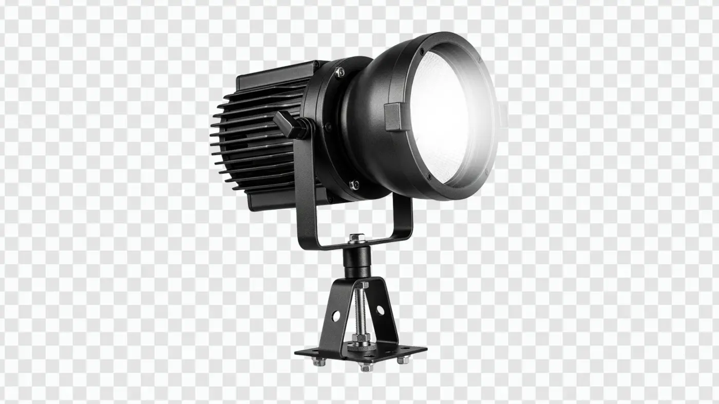 Matte Black Industrial LED Spotlight on Stand PNG