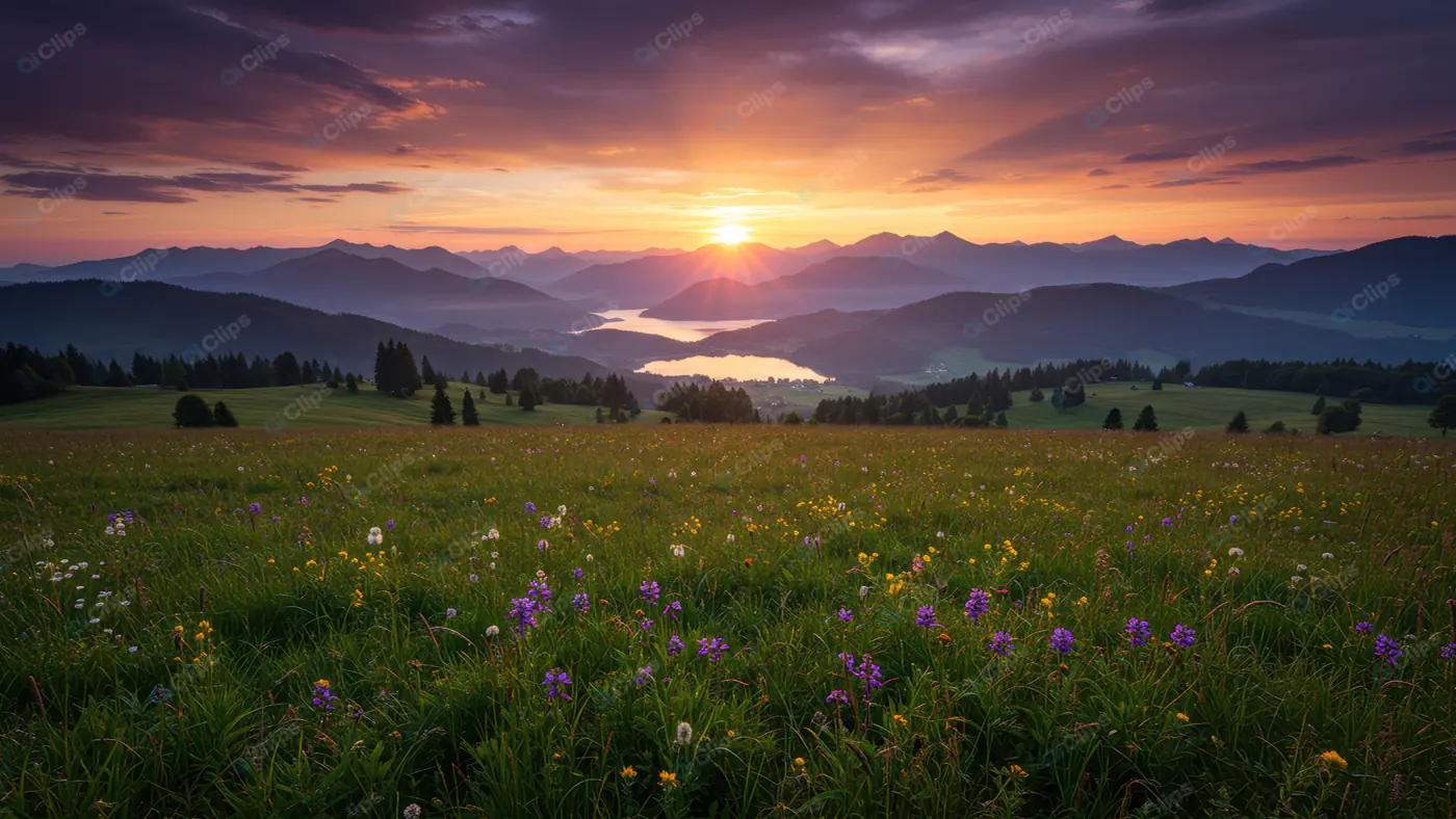 Alpine Meadow Sunset Panorama