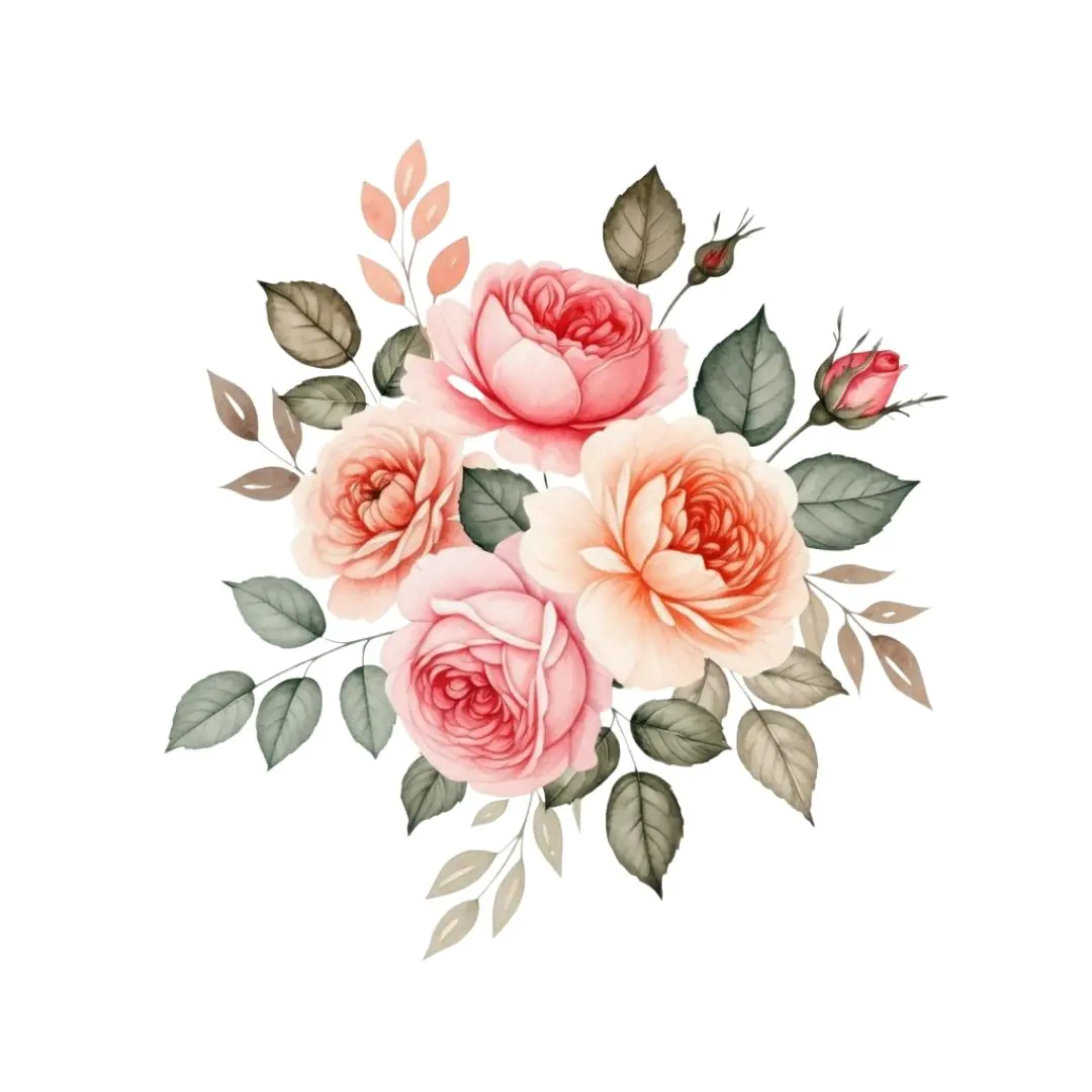 Delicate Coral Rose Watercolor Floral Composition PNG