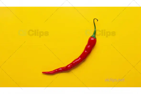 Long Red Chili Pepper on Yellow Background