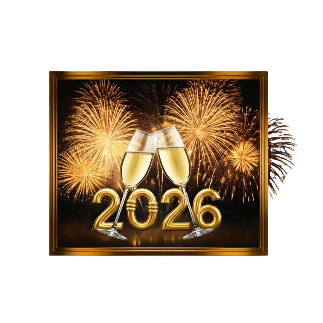 Framed 2026 Fireworks Champagne Toast PNG