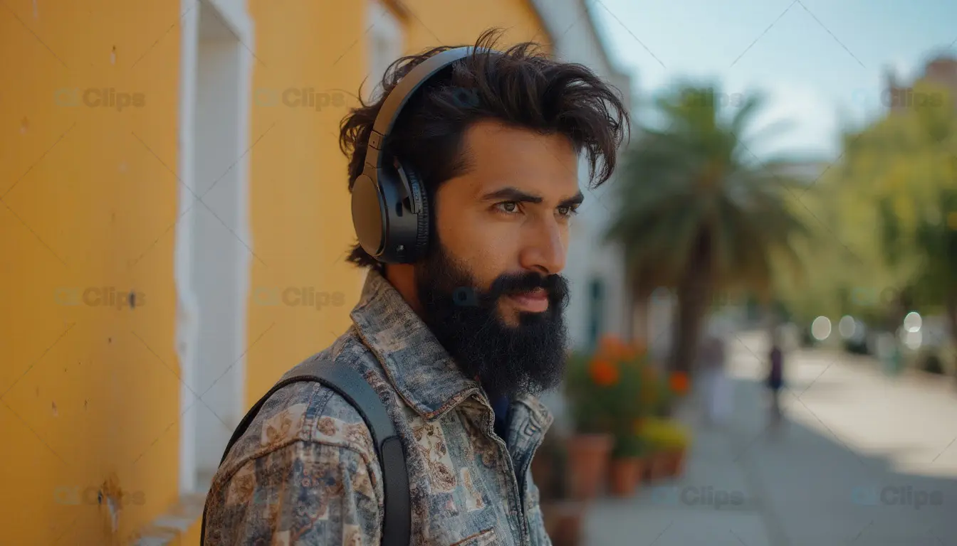 Stylish Man with Headphones Outdoors