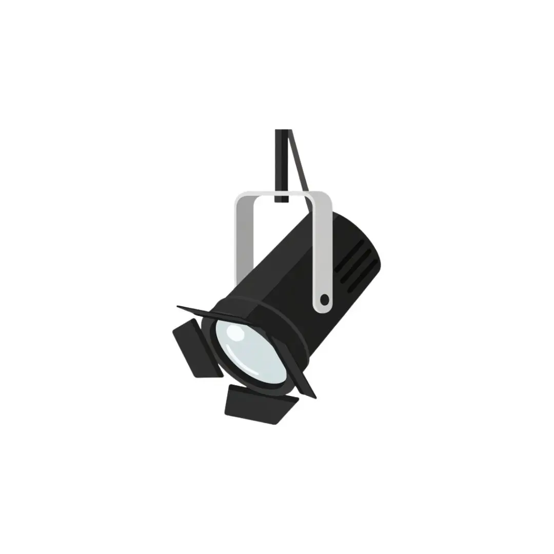 Hanging Black Theater Stage Spotlight with Bracket PNG