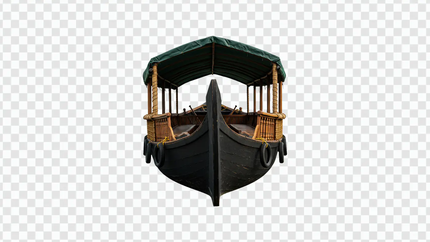 Traditional Wooden Tourist Boat with Canopy PNG