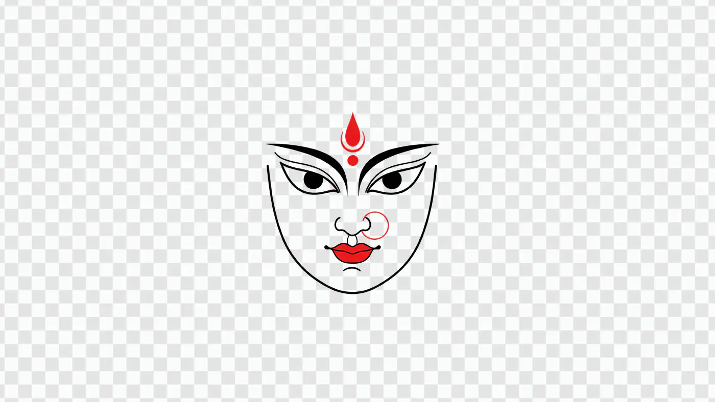 Minimalist Durga Goddess Face Design PNG