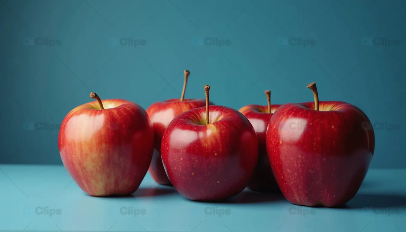 Fresh Red Apples on Blue Background