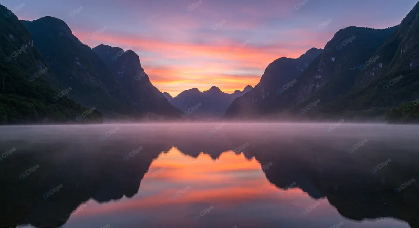 Misty Mountain Lake Sunrise