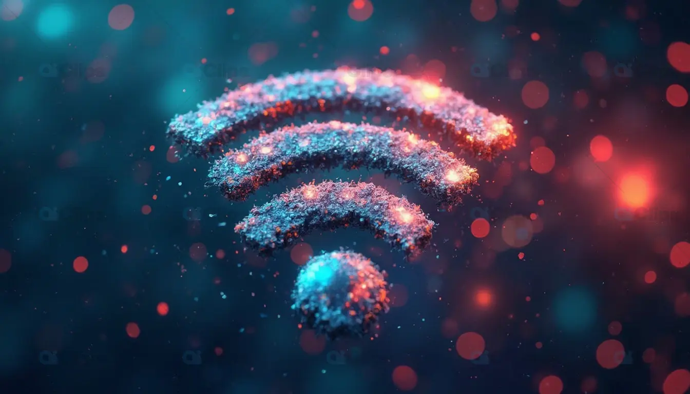 Digital WiFi Symbol with Neon Sparkle Effect