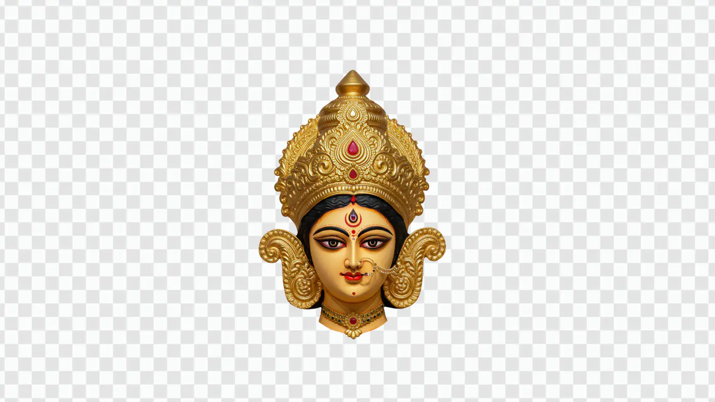 Majestic Goddess Durga Head with Golden Crown PNG