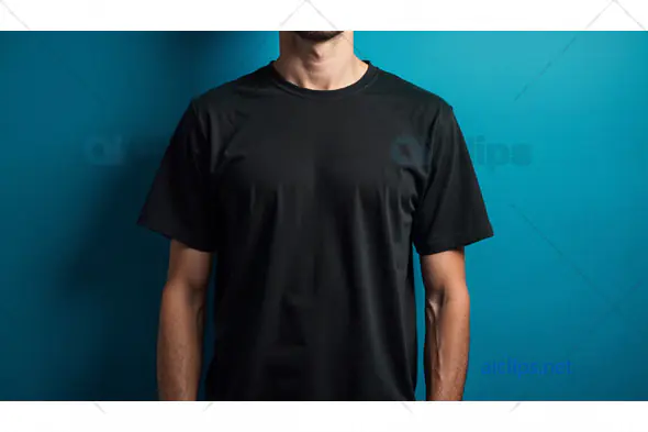 Black T-Shirt on Blue Background