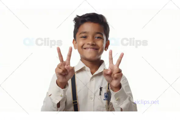 Happy School Boy Showing Peace Sign