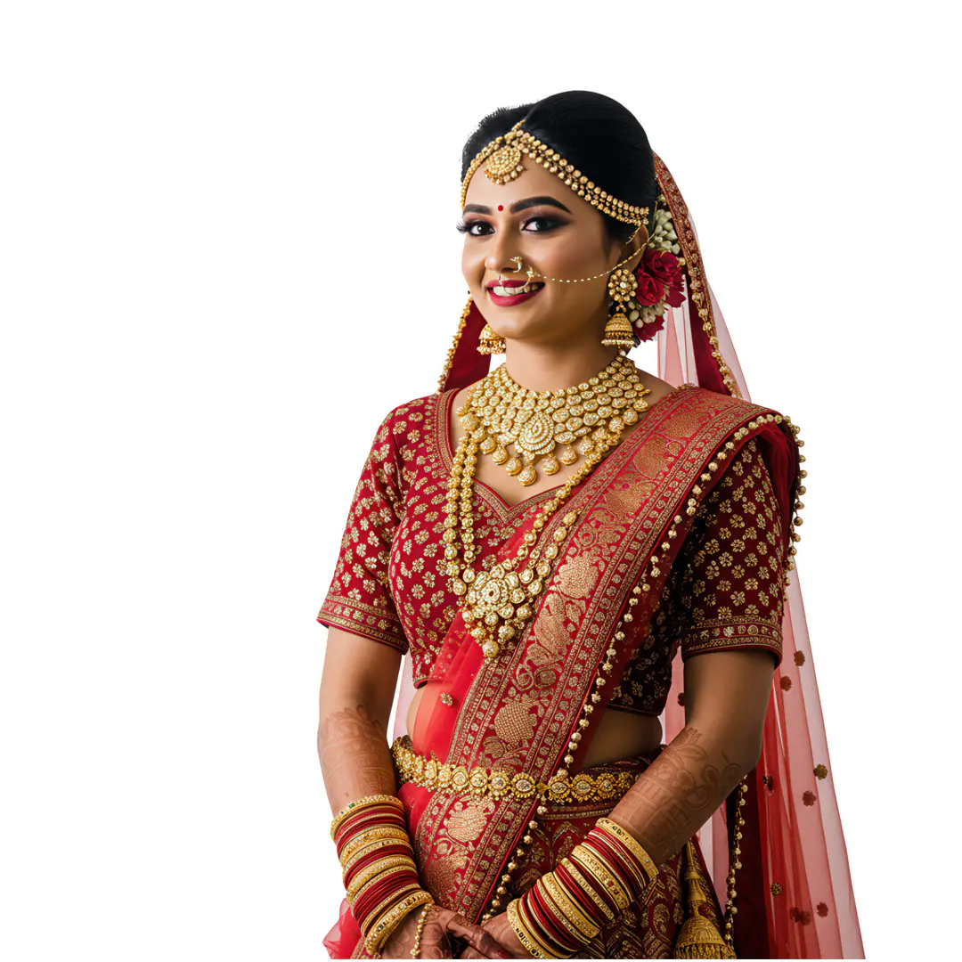 Traditional Indian Bride in Red Saree PNG