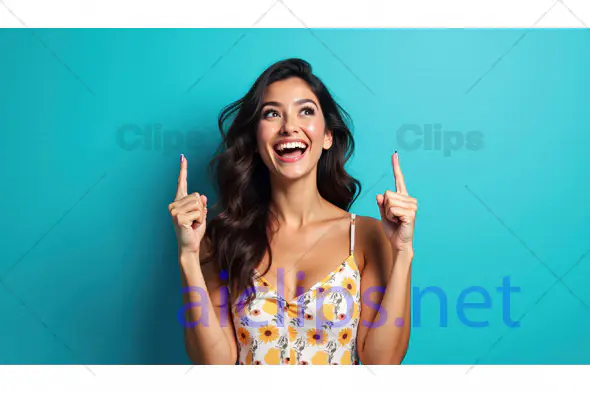 Excited Woman Pointing Upward 1