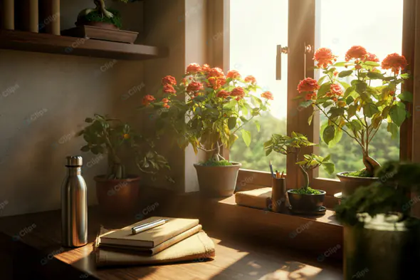 Sunlit Home Office Botanical Nook