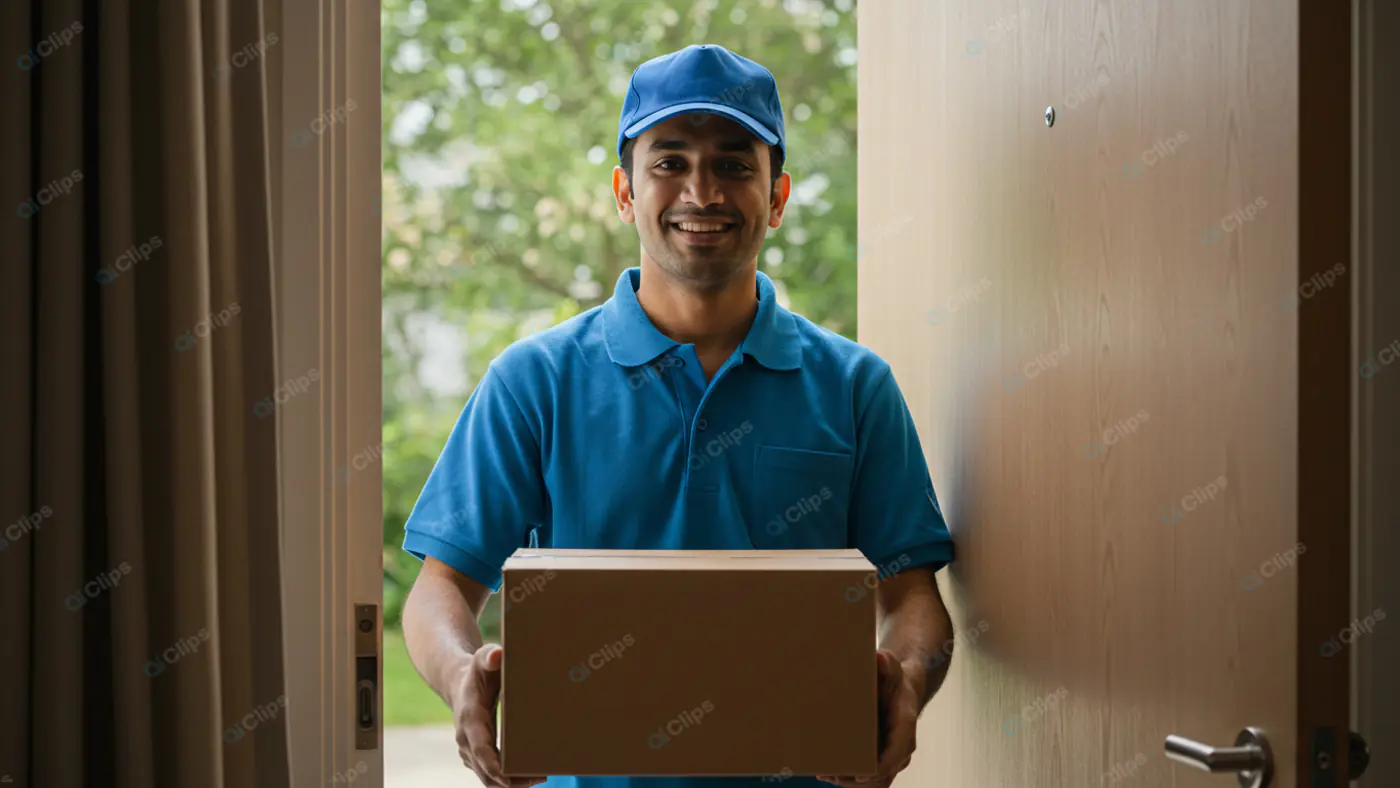 Smiling Courier at Doorstep