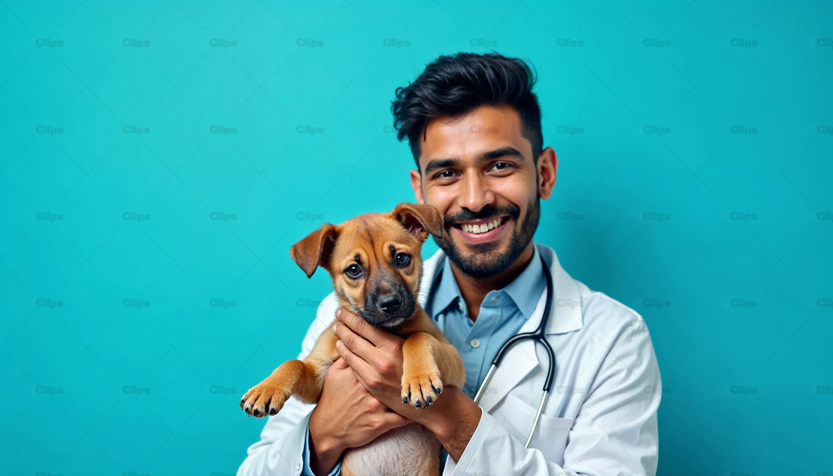 Smiling Veterinarian Holding Puppy