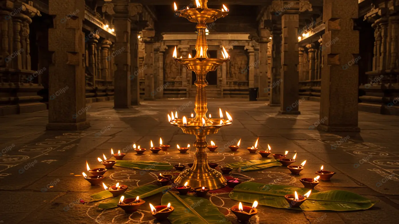 Illuminated Temple Hallway