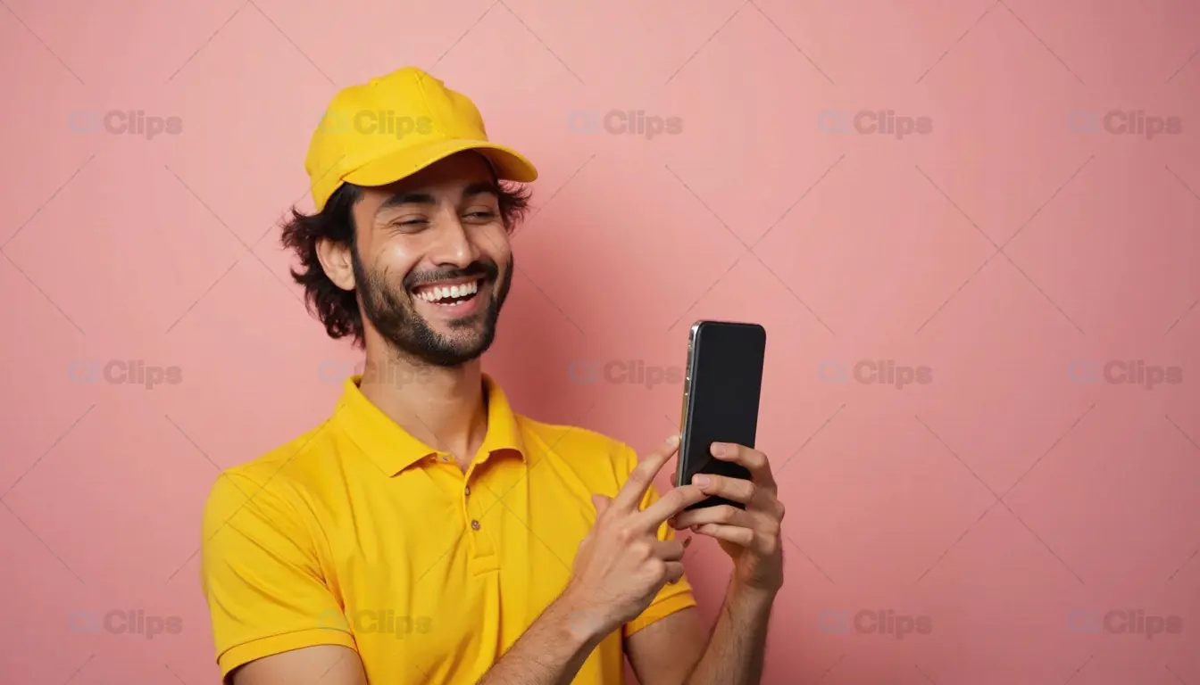 Happy Delivery Man Using Smartphone