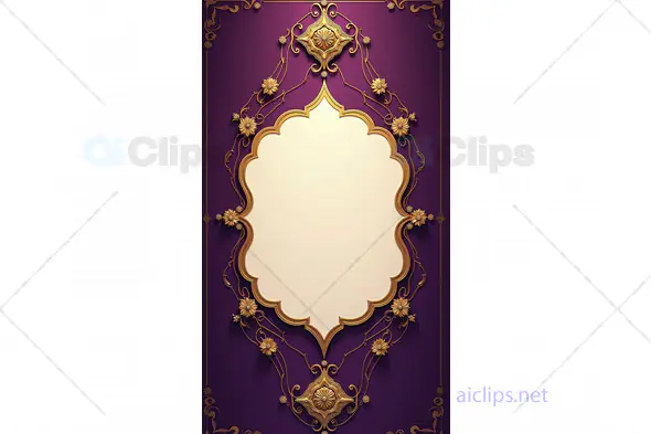 Royal Ornate Frame with Gold Accents on Purple Background