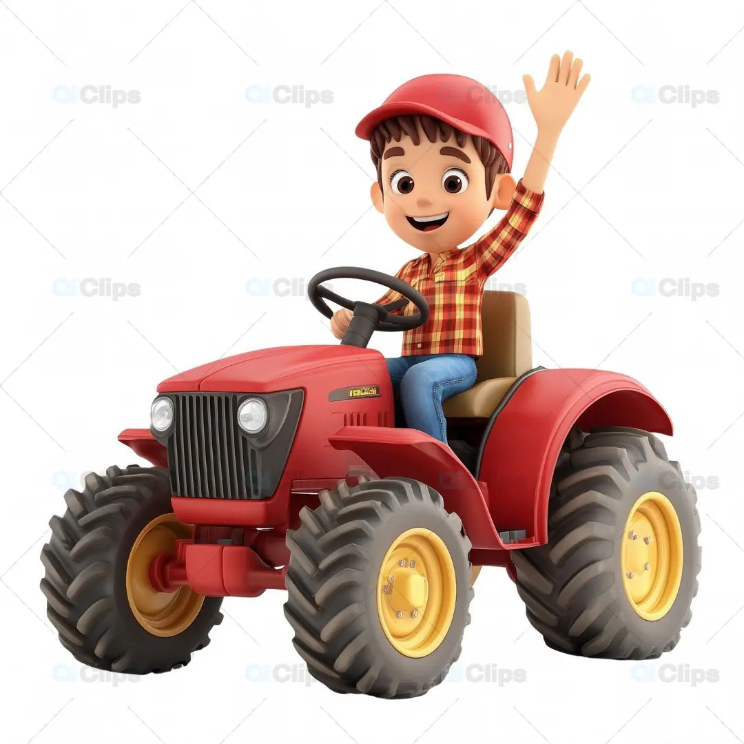 3D Animated Happy Farm Boy on Tractor