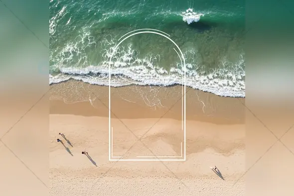 Aerial Beach Mockup with Geometric Arch Overlay