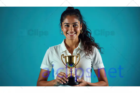 Smiling Female Athlete Holding Trophy