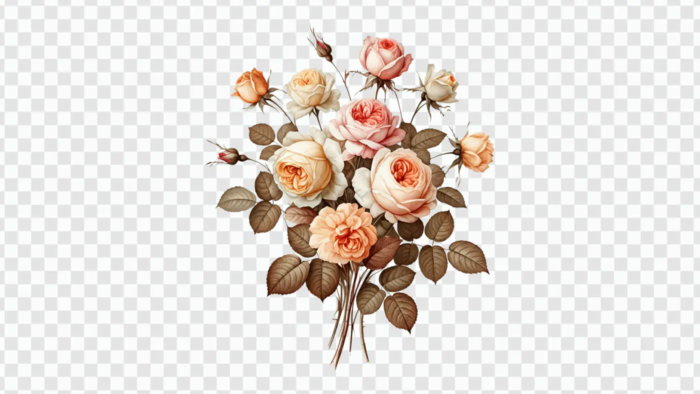 Pastel Vintage Rose Bouquet PNG Clipart